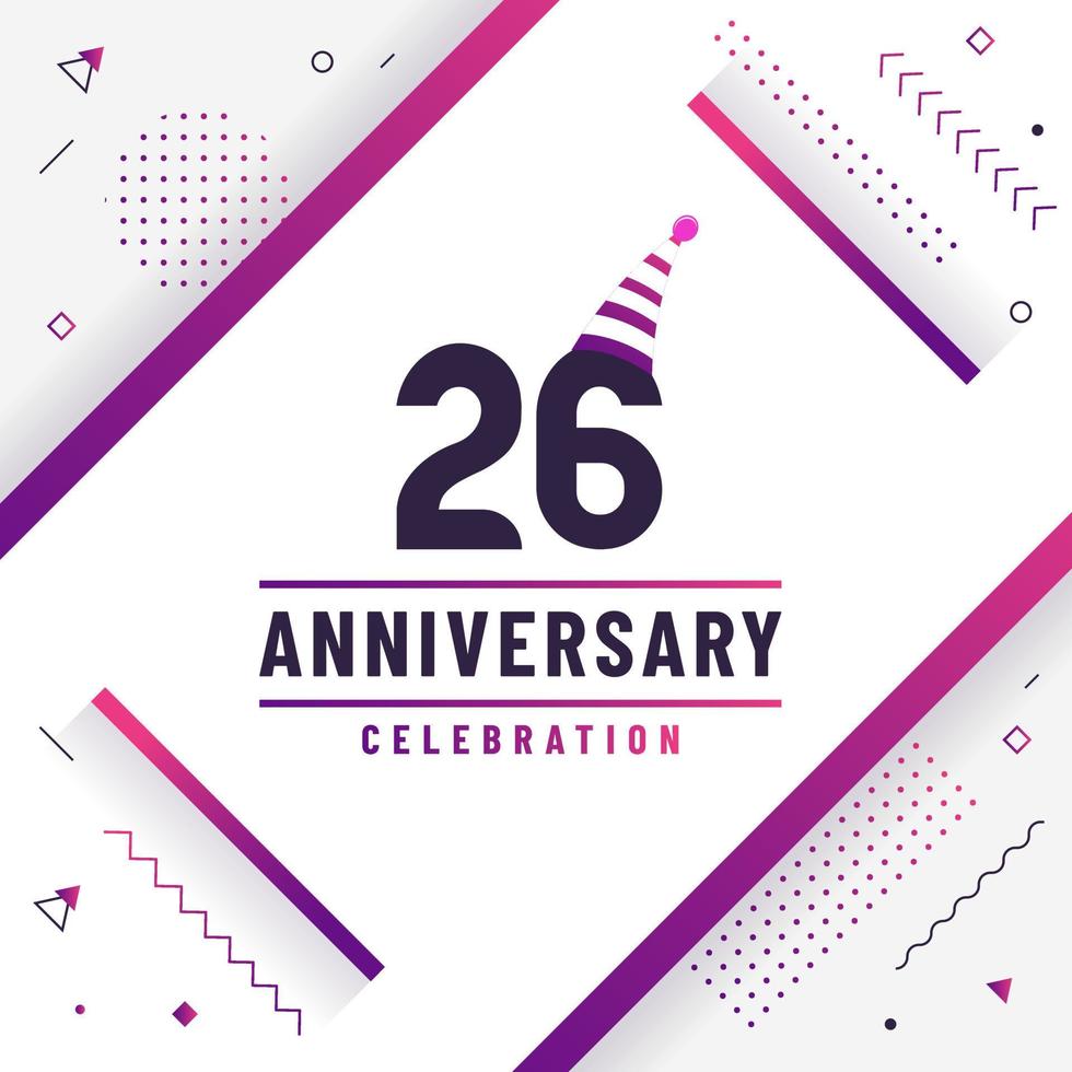 26 years anniversary greetings card, 26 anniversary celebration background free colorful vector. vector