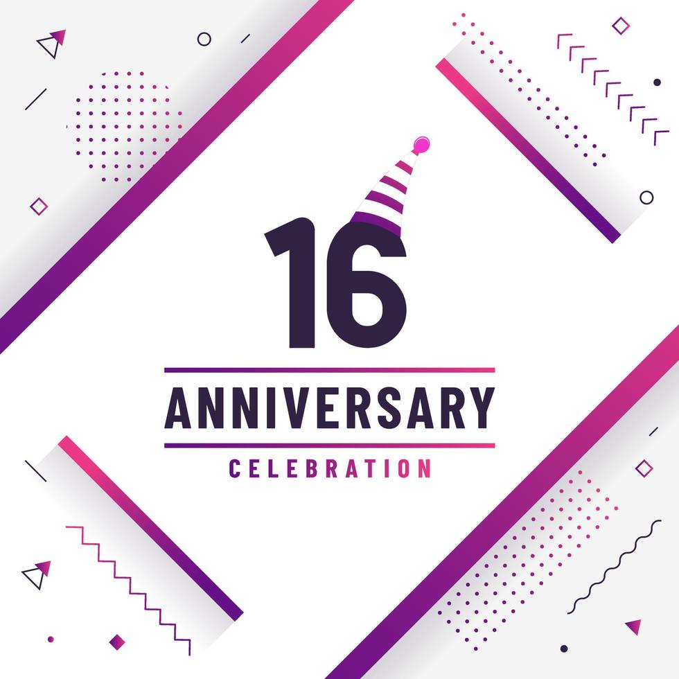 16 years anniversary greetings card, 16 anniversary celebration background free colorful vector. vector