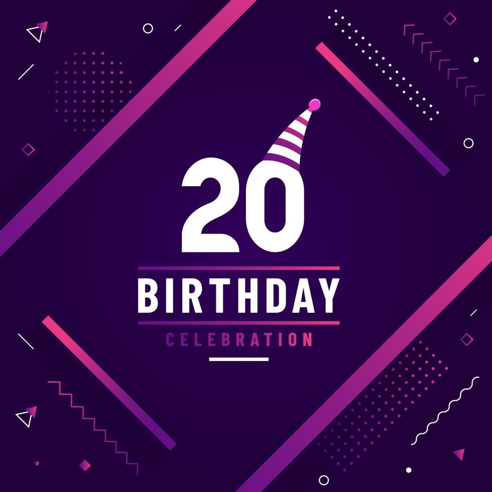 Tarjeta de felicitación de cumpleaños de 20 años, vector libre de fondo de celebración de cumpleaños 20.