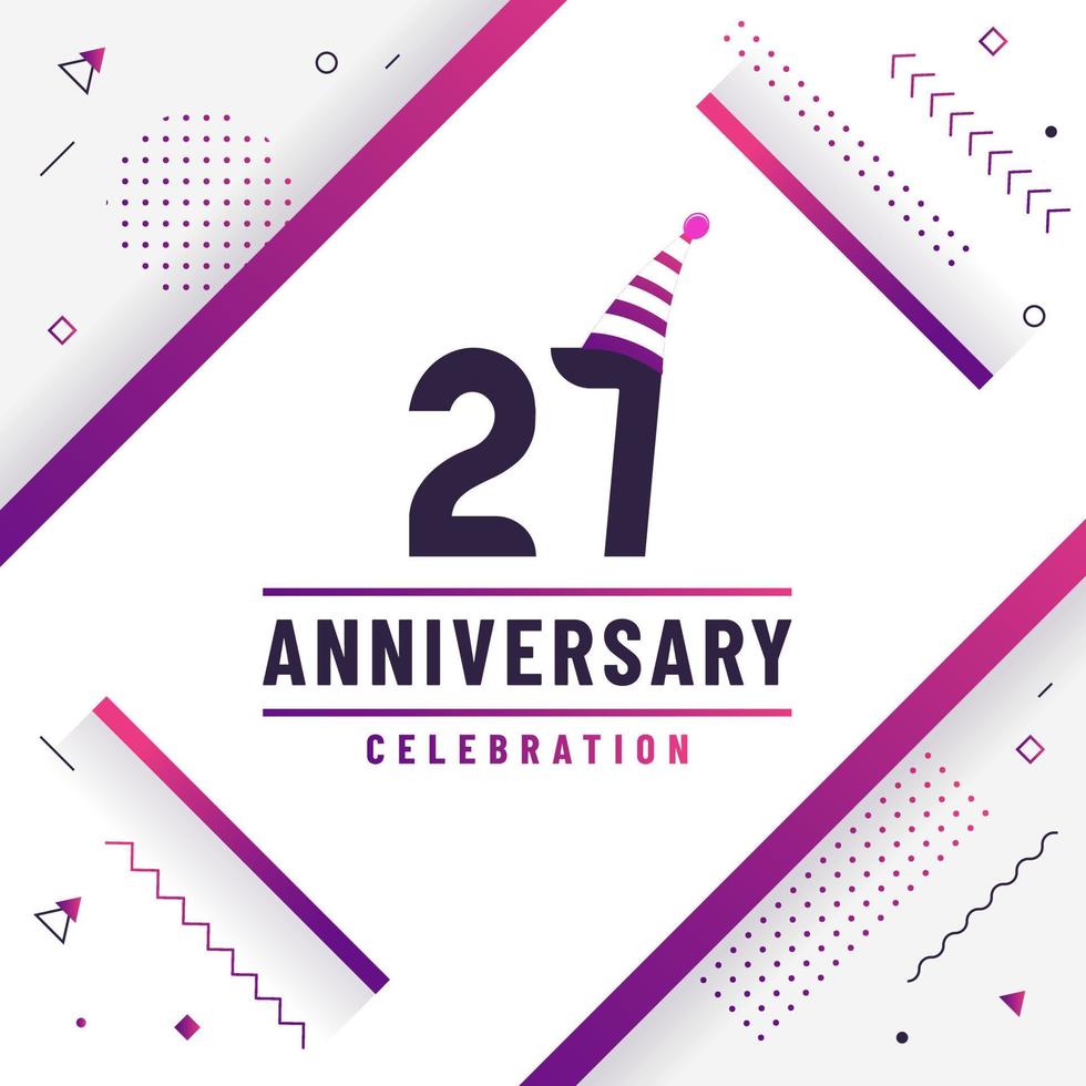 27 years anniversary greetings card, 27 anniversary celebration background free colorful vector. vector