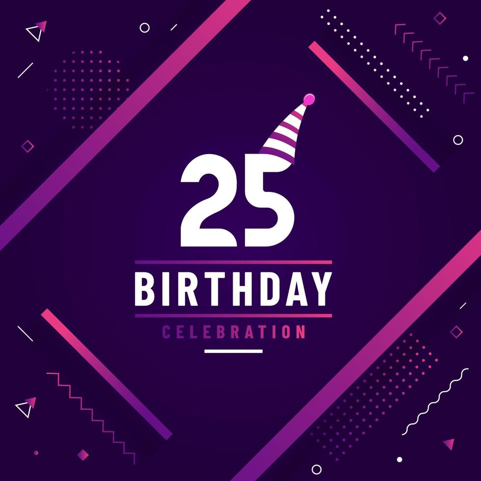 Tarjeta de felicitación de cumpleaños de 25 años, vector libre de fondo de celebración de 25 cumpleaños.