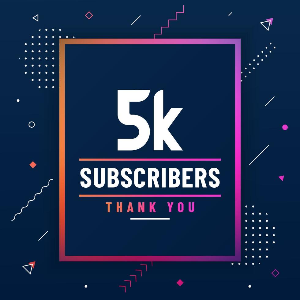 Thank you 5K subscribers, 5000 subscribers celebration modern colorful design. vector