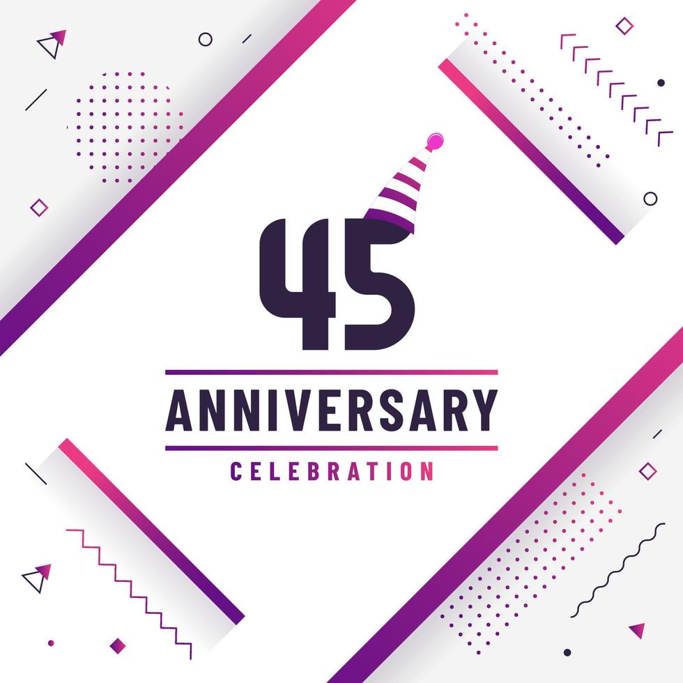 45 years anniversary greetings card, 45 anniversary celebration background free colorful vector. vector