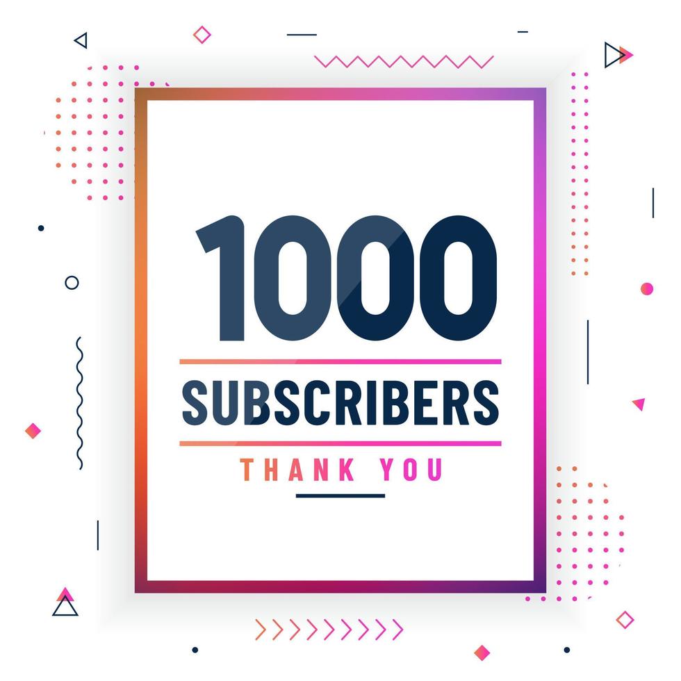 Thank you 1000 subscribers, 1K subscribers celebration modern colorful design. vector