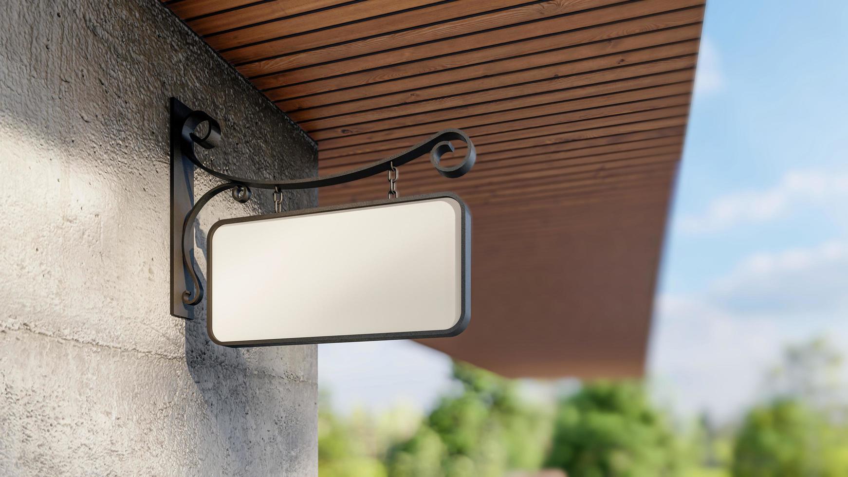 A 3d rendering image of sign on the concrete wall and wooden wall photo