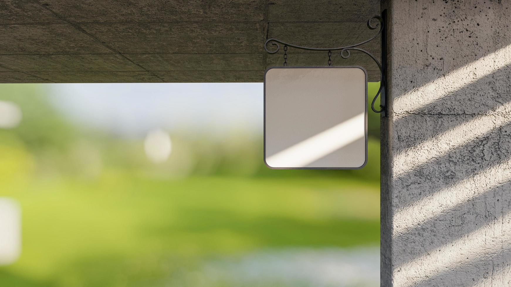 A 3d rendering image of sign on the concrete wall and wooden wall photo