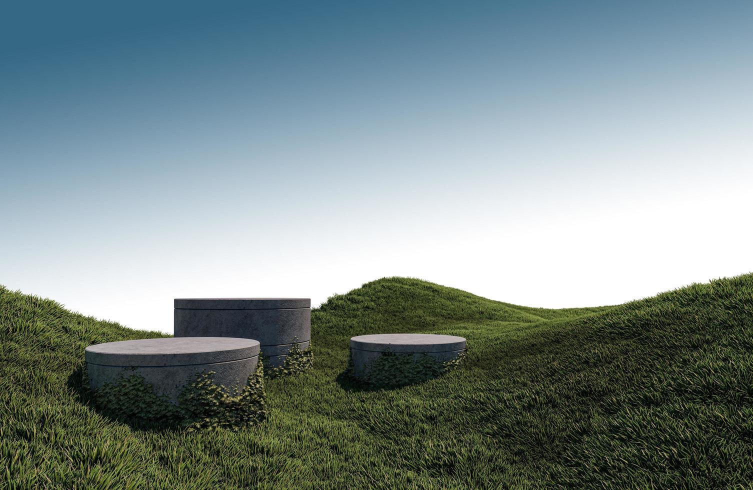 A 3d rendering image of product display on grass field photo