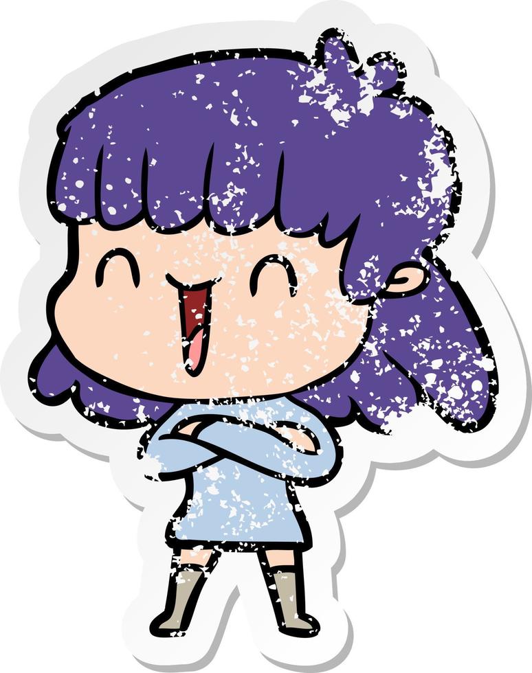 distressed sticker of a cartoon woman laughing vector