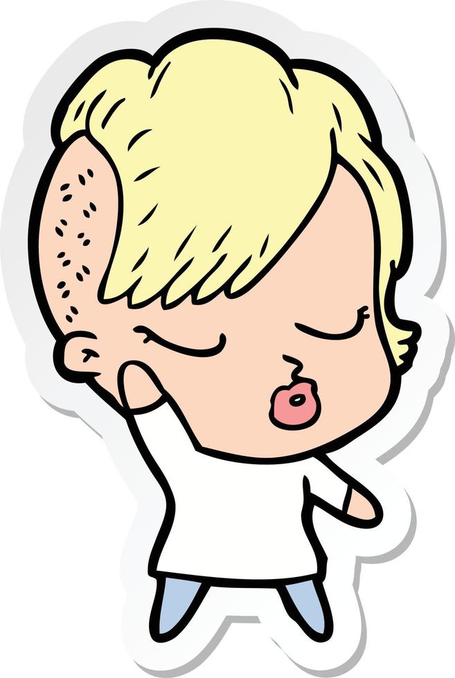 sticker of a cartoon pretty hipster girl vector