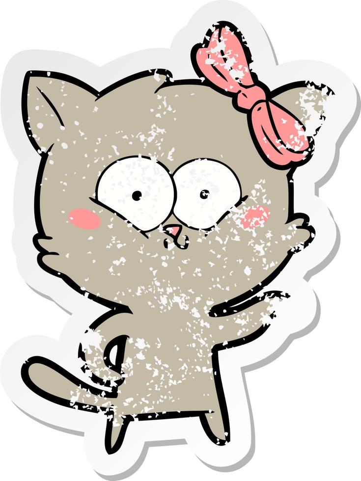 distressed sticker of a cartoon cat vector