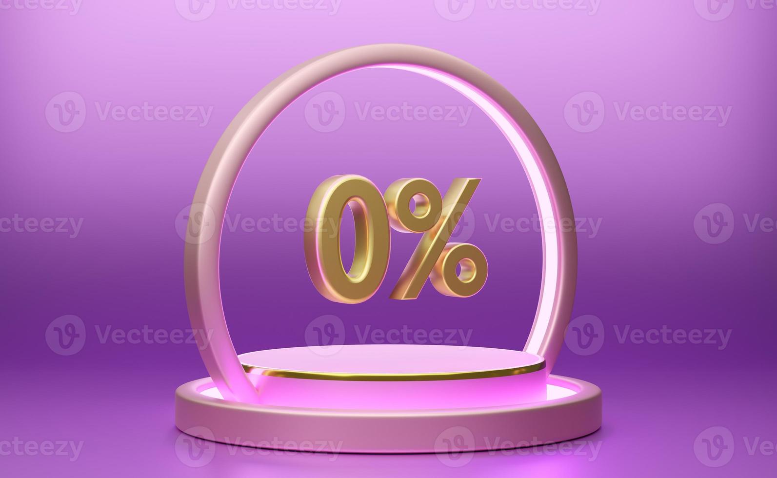 Podium with zero percent in purple or violet composition for modern stage display and minimalist mockup ,abstract showcase background ,Concept Cost calculation, 3d illustration or 3d render photo