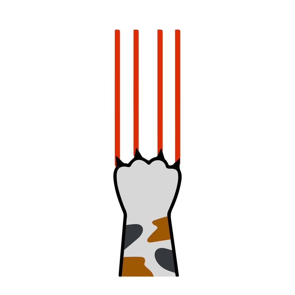 Grey cat foot. Scratch with blood trail. Aggression and injuries. Evil behavior of pet - Cartoon flat illustration vector
