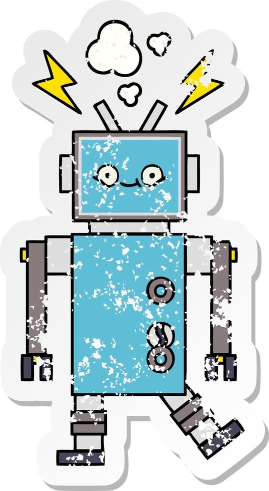 pegatina angustiada de un lindo robot bailarín de dibujos animados vector