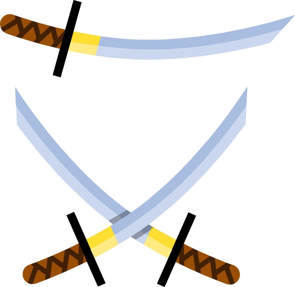 Japanese sword. Long katana. Weapons of Eastern ninja warrior and samurai. Medieval the object is soldier. Crossed Weapon with blade. Cartoon flat illustration vector