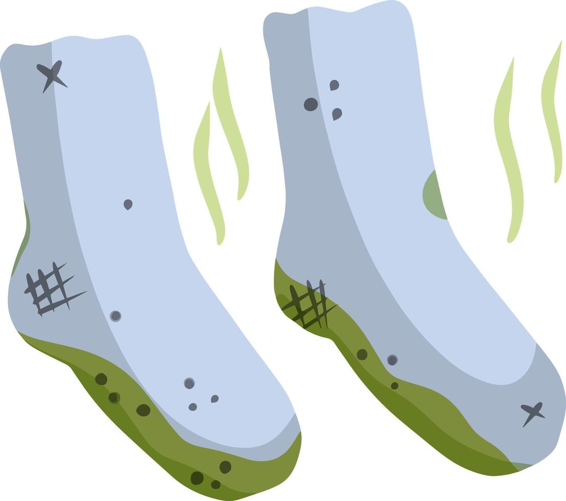 Dirty sock. Smelly feet. Sloppy clothes. Stinky toe. Grey Object for washing. Cartoon flat illustration. Green wave. Bad stench vector