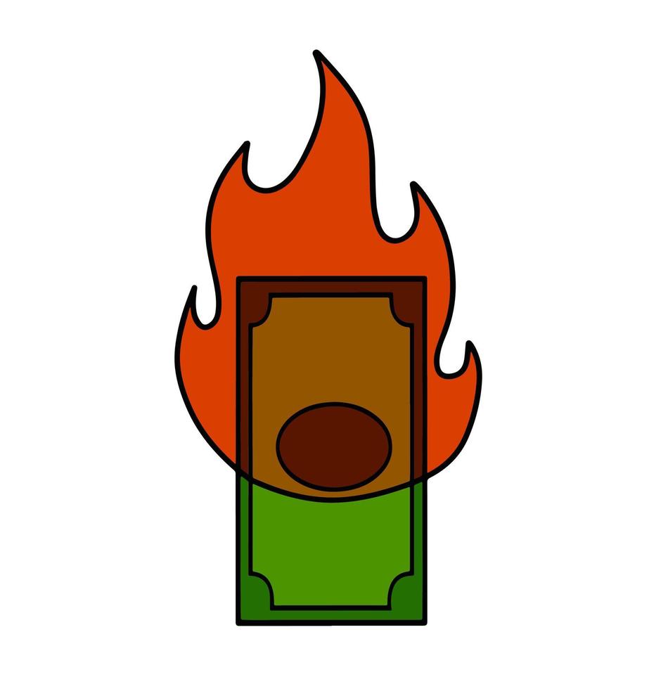Burning dollar. Green money on fire. Failed business and economic crisis. Loss and inflation. Cartoon flat illustration vector