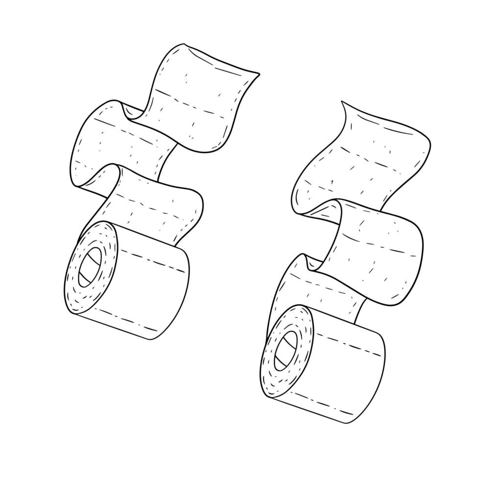 Set of toilet paper. Bath element. White cartoon object. Several rolls of paper towels on white background. Doodle sketch vector