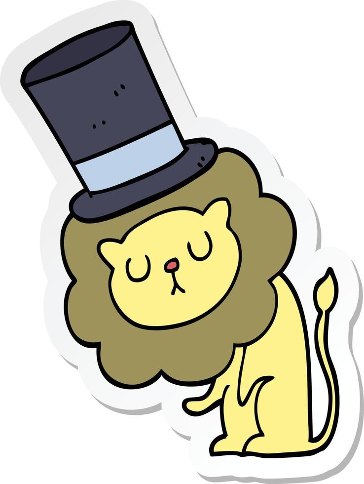 sticker of a cute cartoon lion wearing top hat vector