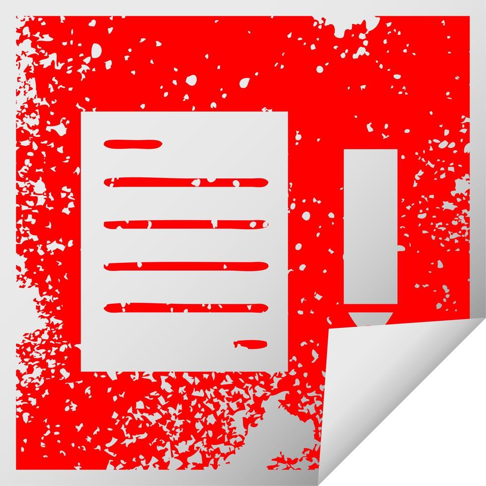 distressed square peeling sticker symbol pencil and paper vector