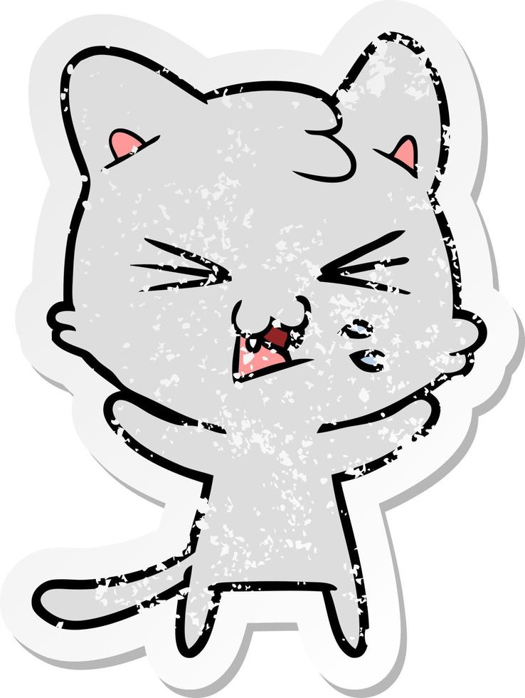 distressed sticker of a cartoon hissing cat vector