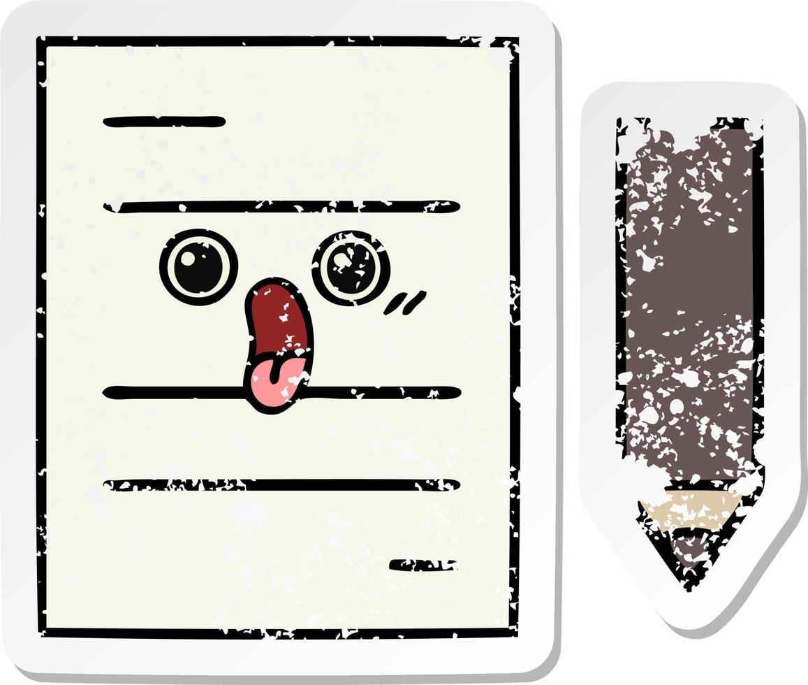 distressed sticker of a cute cartoon test paper vector