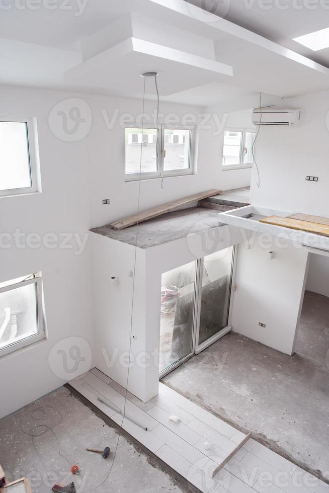 interior of construction site with white drywall photo