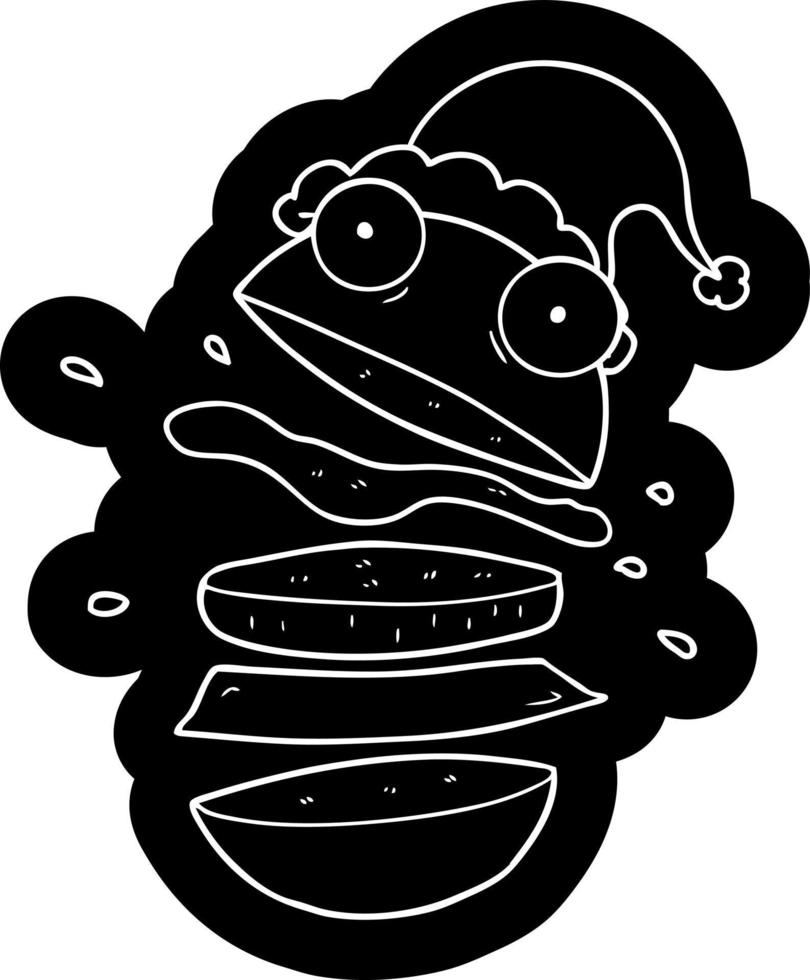 icono de dibujos animados de una hamburguesa increíble con sombrero de santa vector