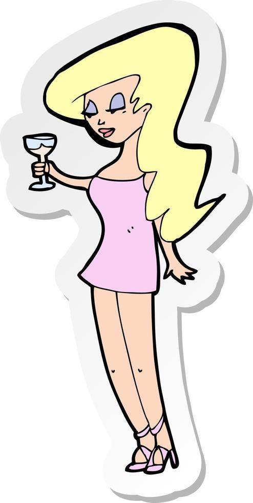 sticker of a cartoon woman at party vector