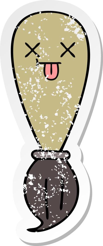 distressed sticker of a cute cartoon paint brush vector