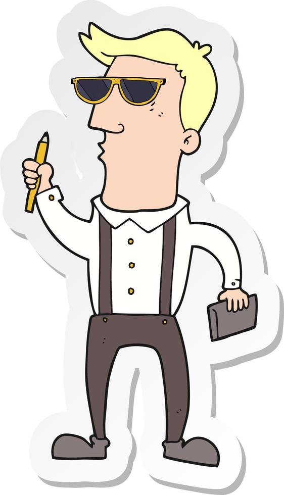 sticker of a cartoon man with notebook vector