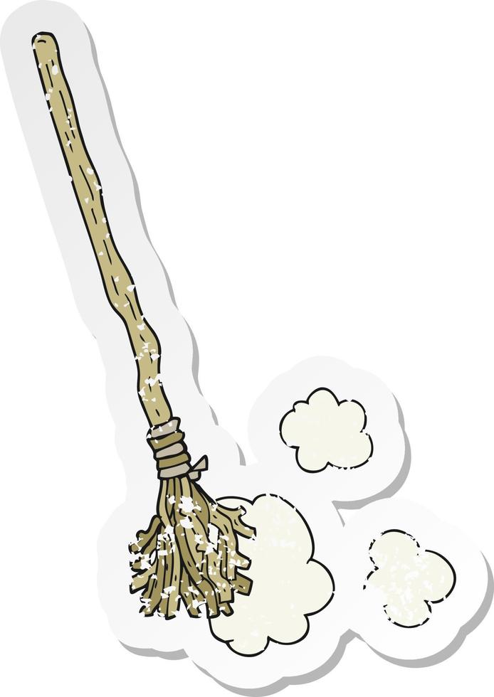 retro distressed sticker of a cartoon witchs broom vector