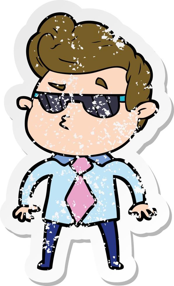 distressed sticker of a cartoon cool guy vector