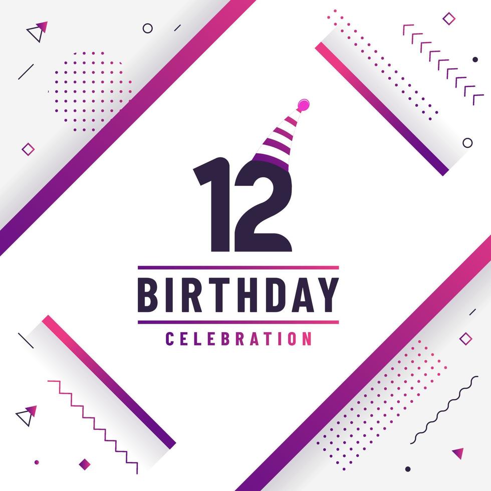 Tarjeta de saludos de cumpleaños de 12 años, vector libre de fondo de celebración de cumpleaños 12.