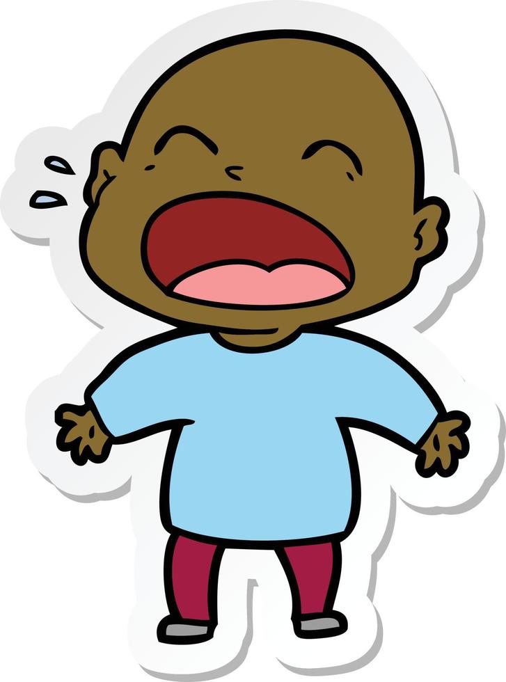 sticker of a cartoon shouting bald man vector