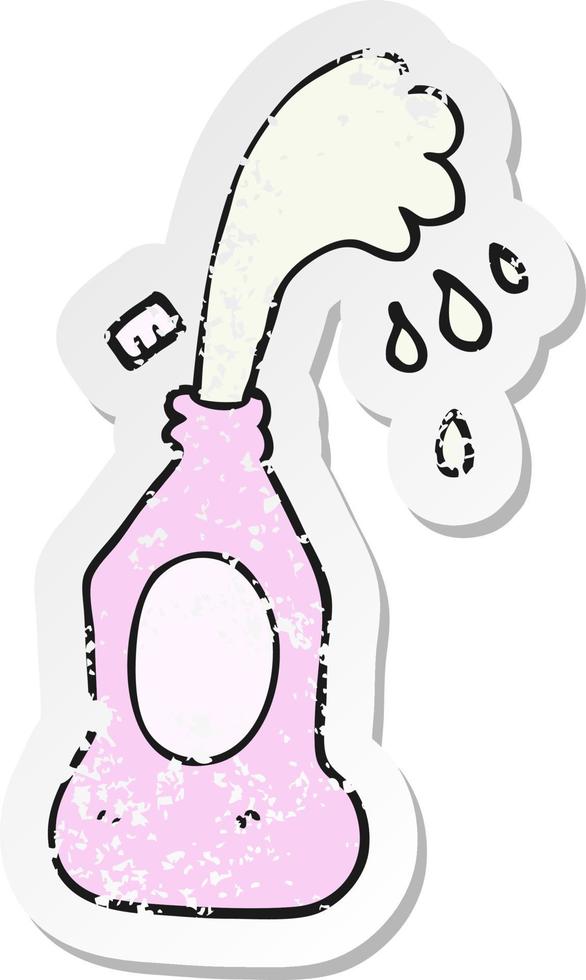 retro distressed sticker of a cartoon squirting lotion bottle vector