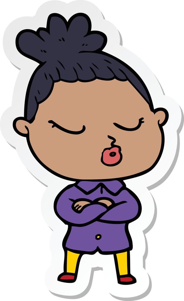 sticker of a cartoon calm woman vector