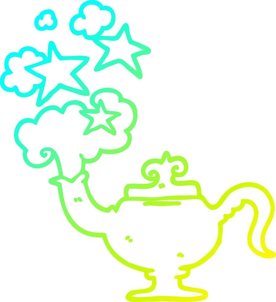 cold gradient line drawing cartoon magic lamp vector