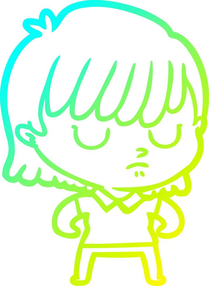 cold gradient line drawing cartoon woman vector