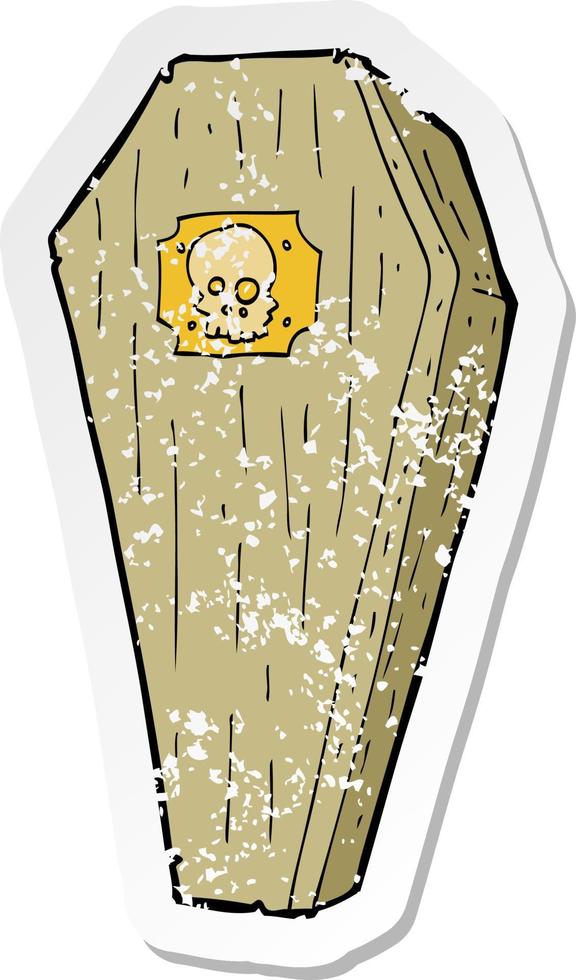 retro distressed sticker of a spooky cartoon coffin vector