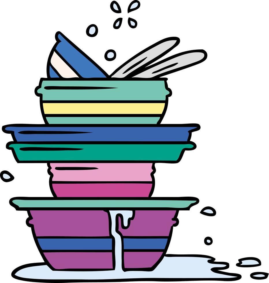 cartoon doodle of a stack of dirty plates vector