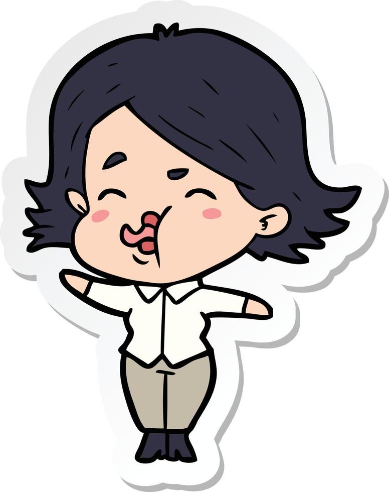 sticker of a cartoon girl pulling face vector