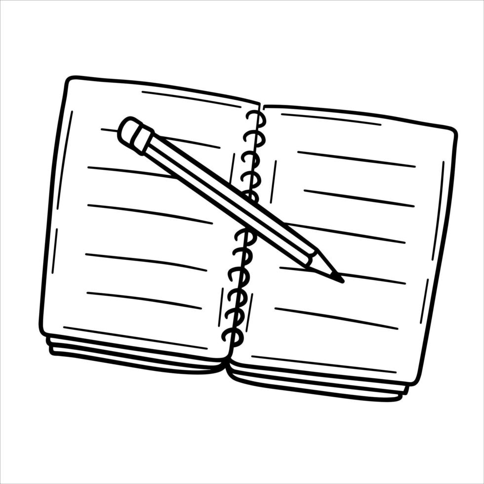 cuaderno con página en blanco. hoja blanca dibujada a mano y plantilla escolar. vector