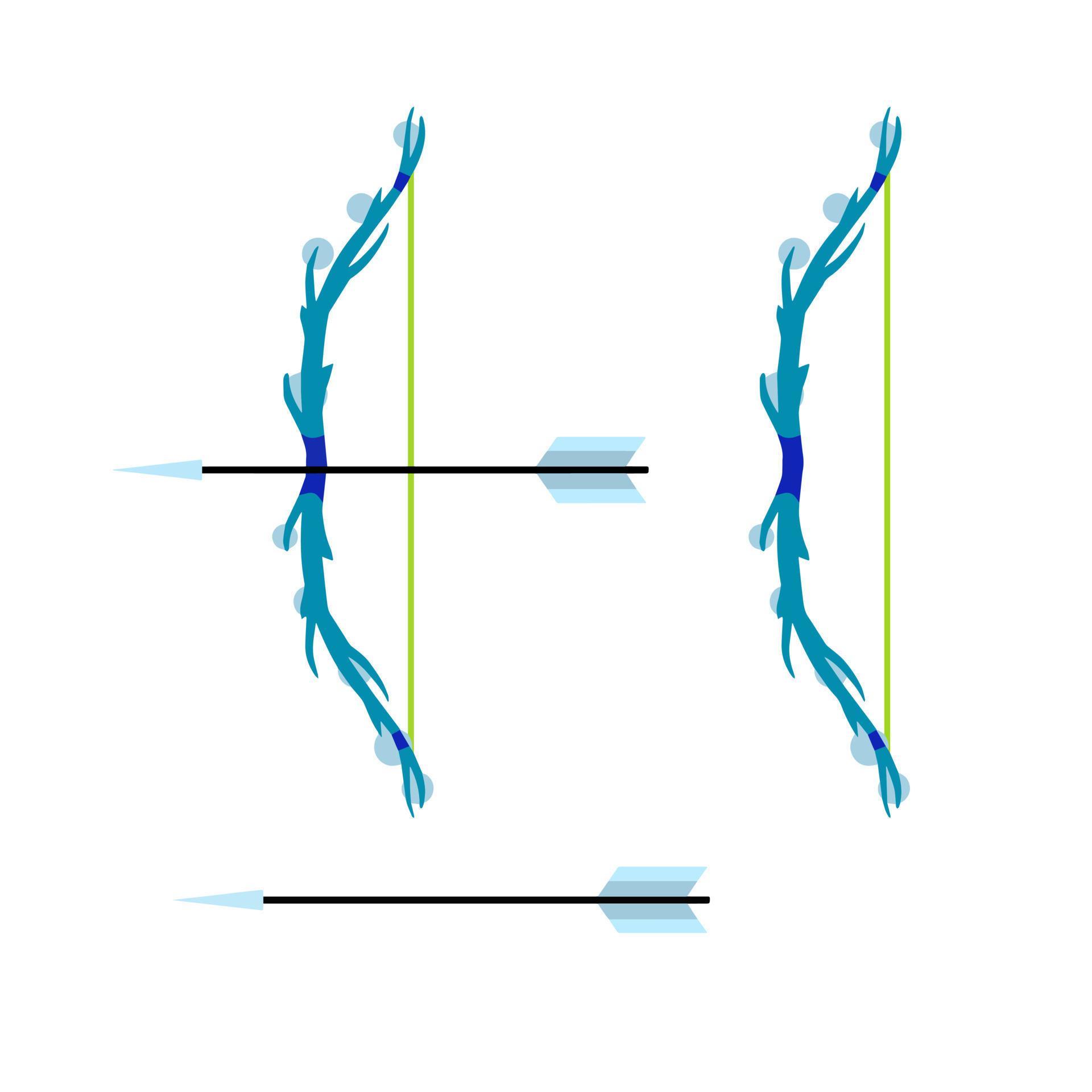 Bow and arrow. Taut bowstring. Fantastic weapons. Shooting and hunting
