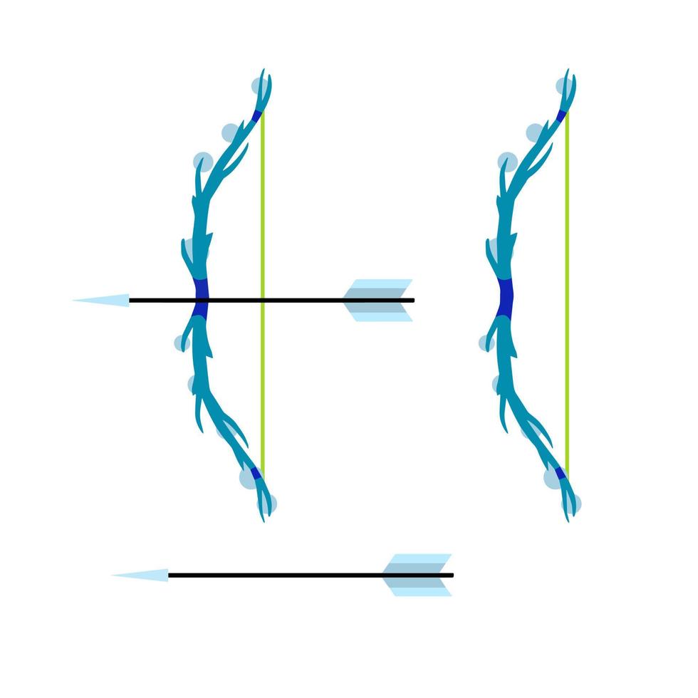 arco y flecha. cuerda tensa. armas fantásticas. elemento de tiro y caza. conjunto de objetos ilustración de dibujos animados plana vector