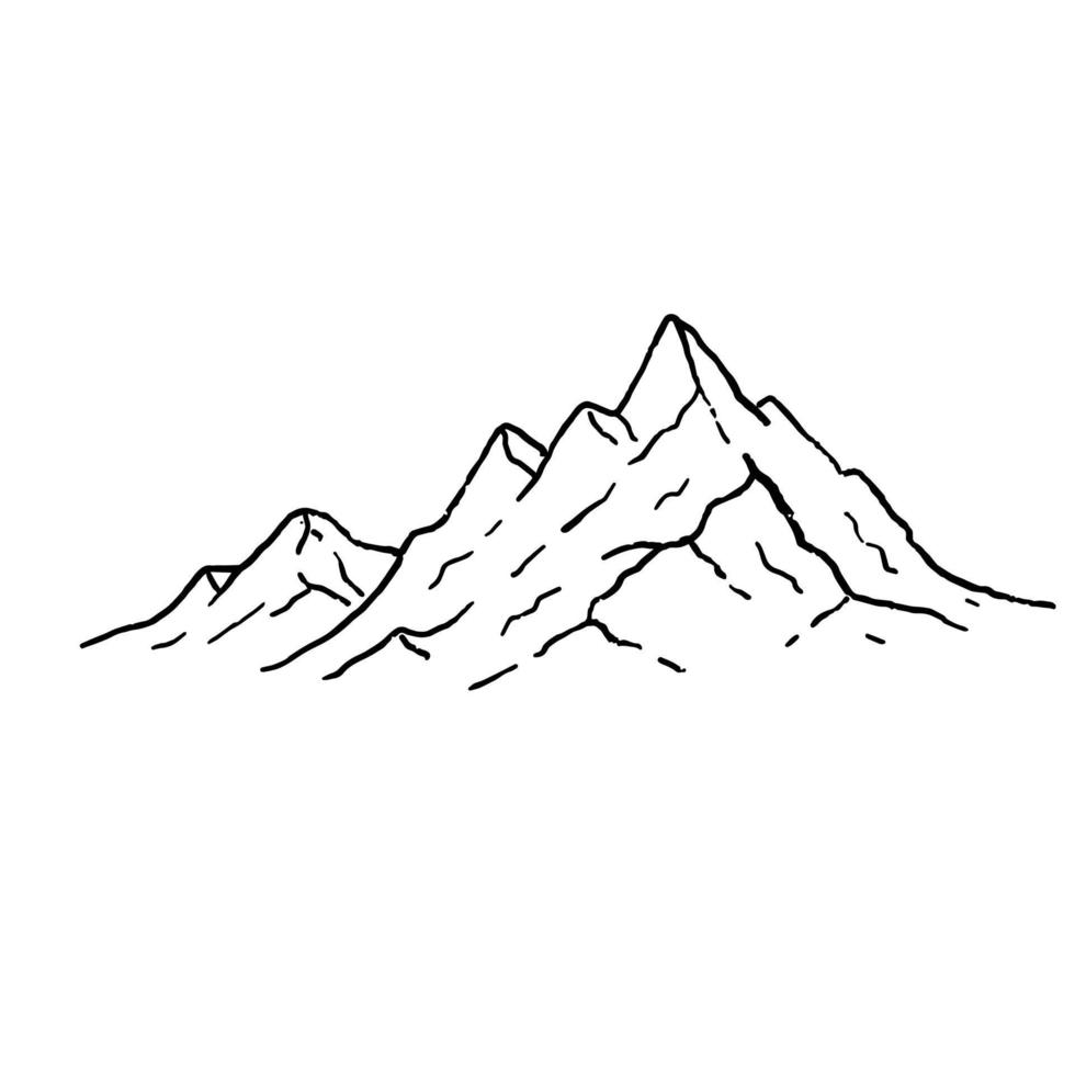 Mountains in engraving style. Nature landscape of highlands. Hand drawn design. Rocky ridge. vector