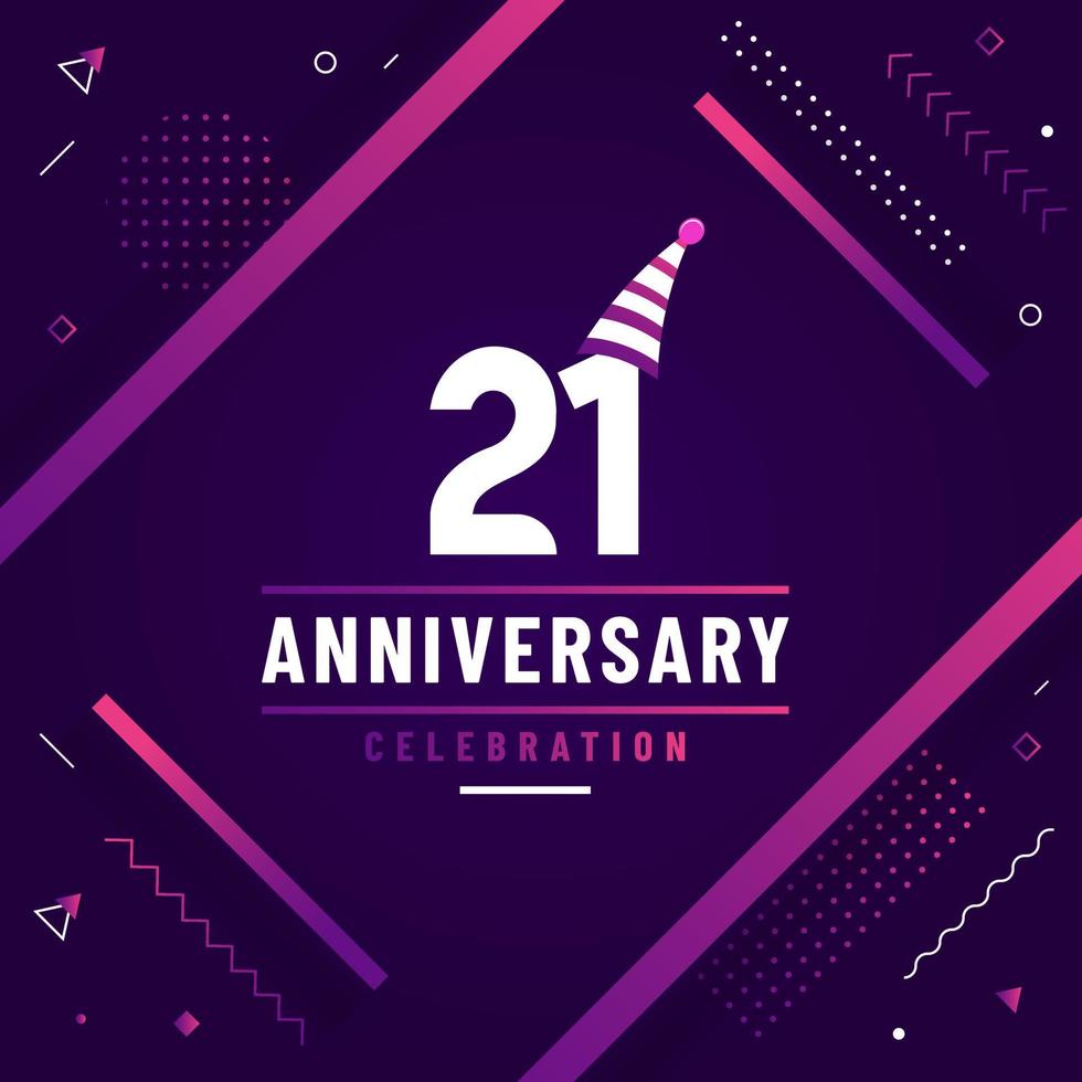 21 years anniversary greetings card, 21 anniversary celebration background free colorful vector. vector