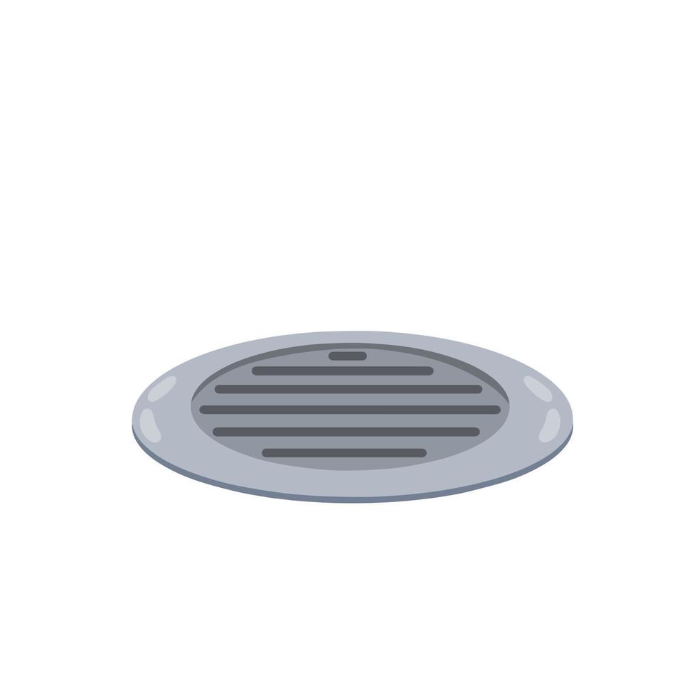 Drain in plumbing. Sink hole on floor. Element of water supply system. Bath and shower detail. Flat cartoon illustration vector