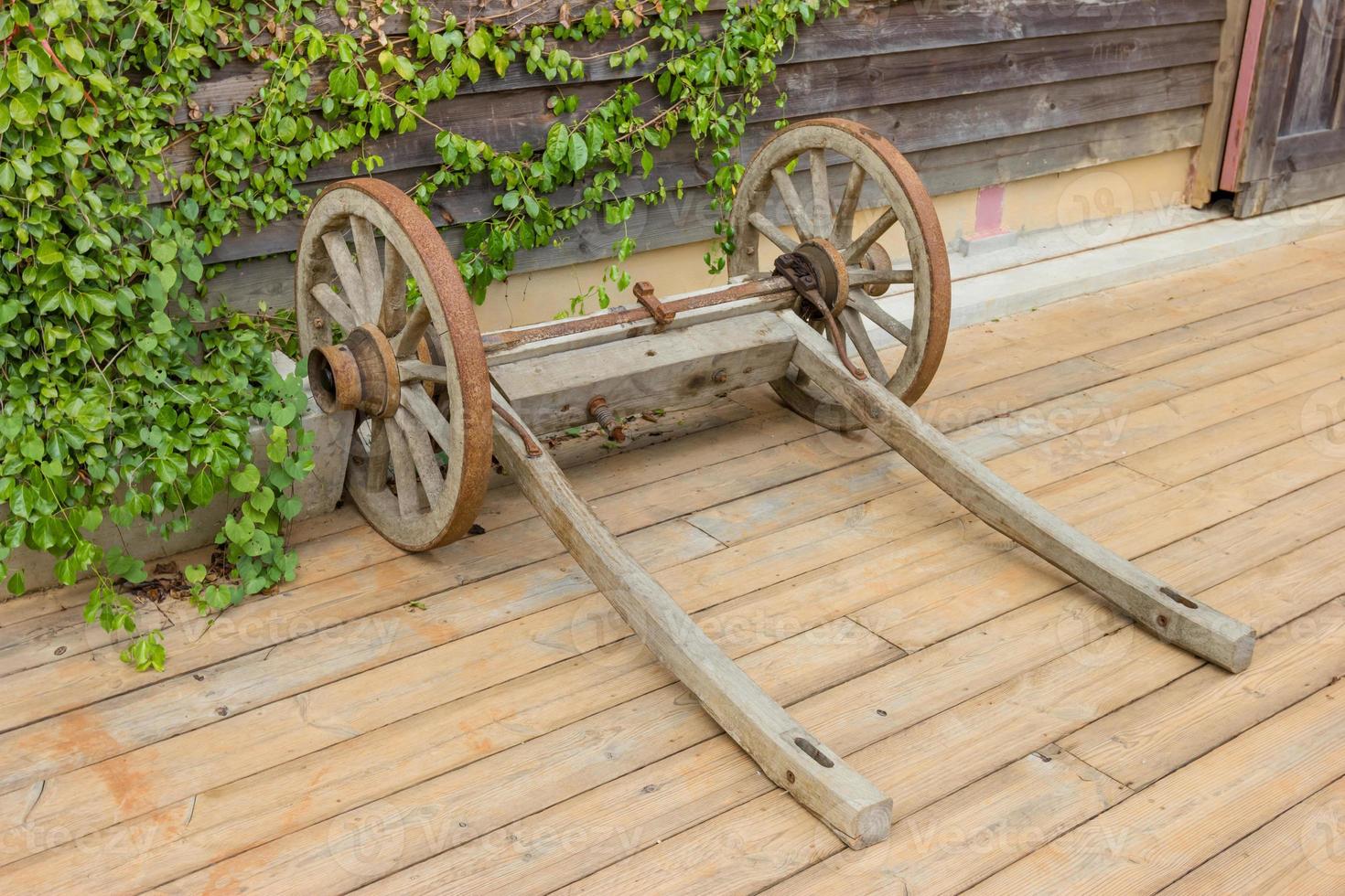 old rickshaw on wooden floor photo