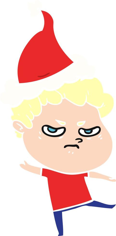 flat color illustration of a angry man wearing santa hat vector