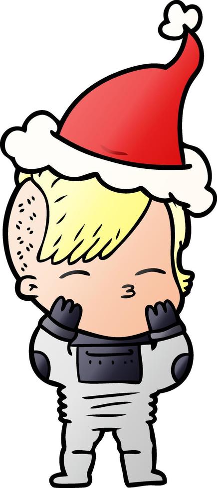 gradient cartoon of a girl wearing futuristic clothes wearing santa hat vector